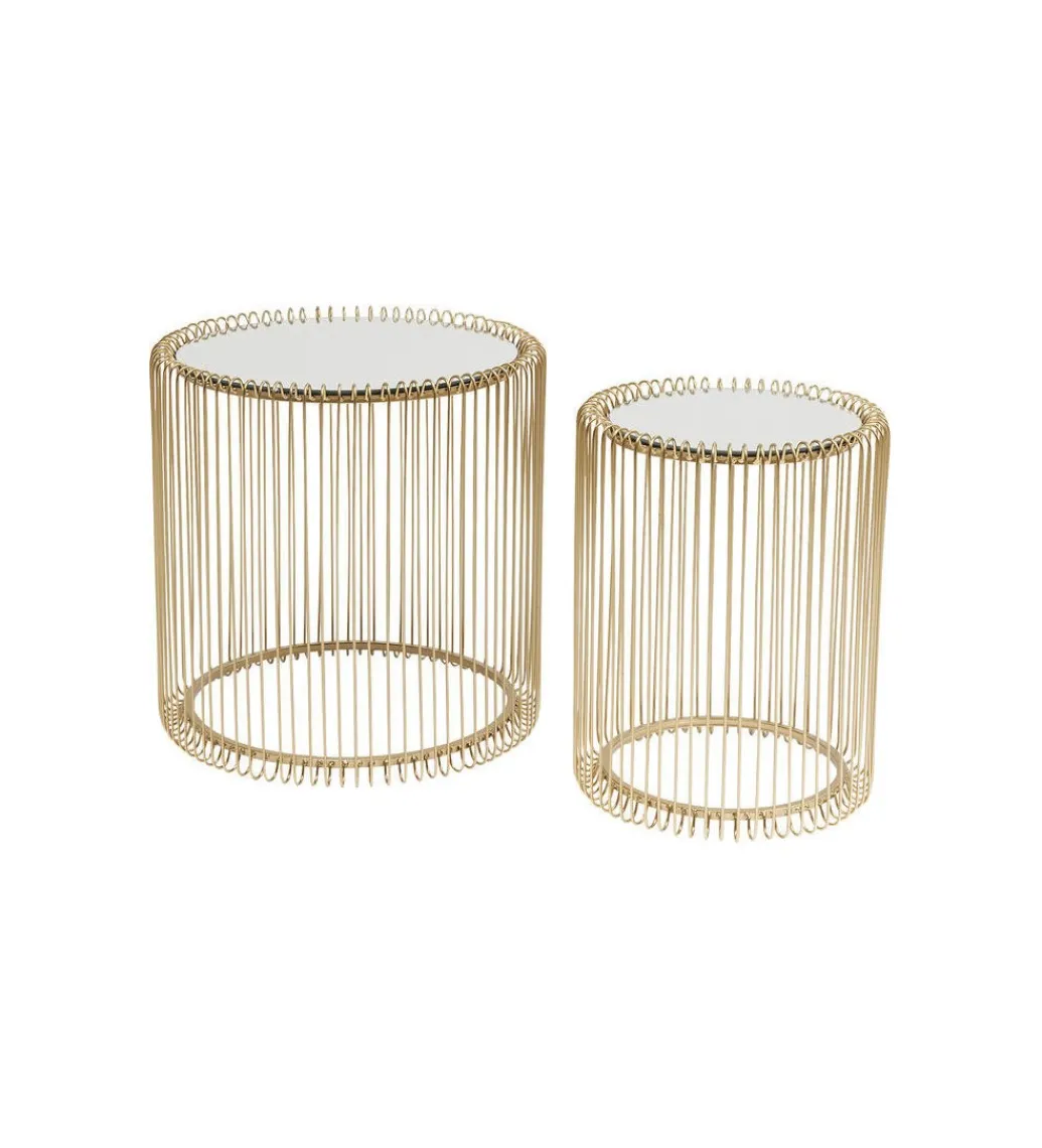 KARE Stolik kawowy Wire set Brass zestaw 2 złoty