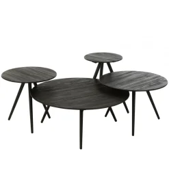J-Line Stolik kawowy ZAMBIA set 4 drewno teak czarny