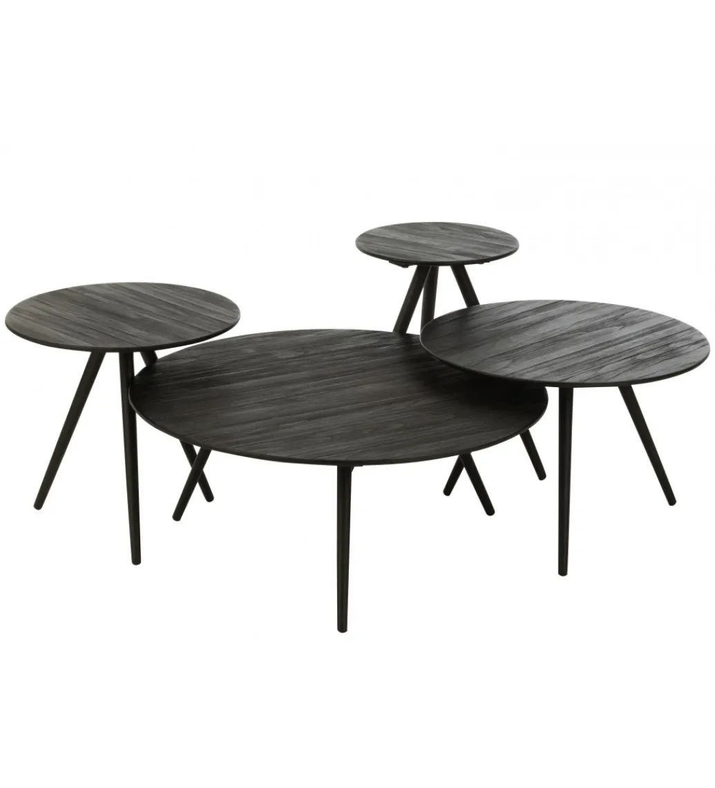 J-Line Stolik kawowy ZAMBIA set 4 drewno teak czarny