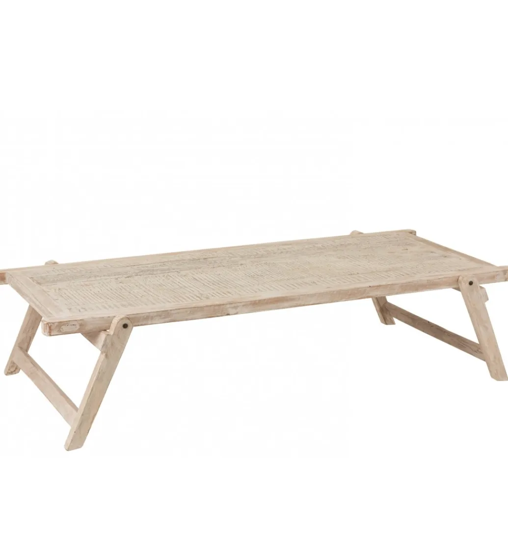 J-Line Stolik kawowy z drewna z recyklingu PONTE 180 cm bielony