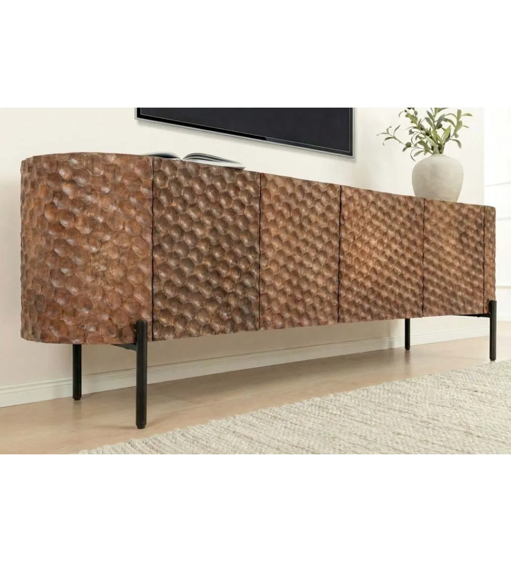 Invicta Interior Stolik pod TV ADLON 160 cm drewno mango wzór 3D