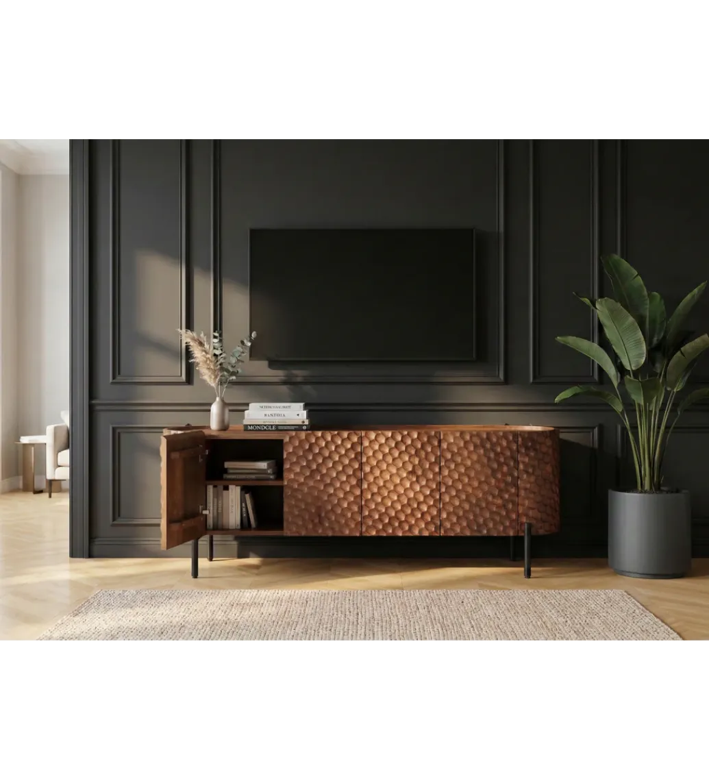 Invicta Interior Stolik pod TV ADLON 160 cm drewno mango wzór 3D