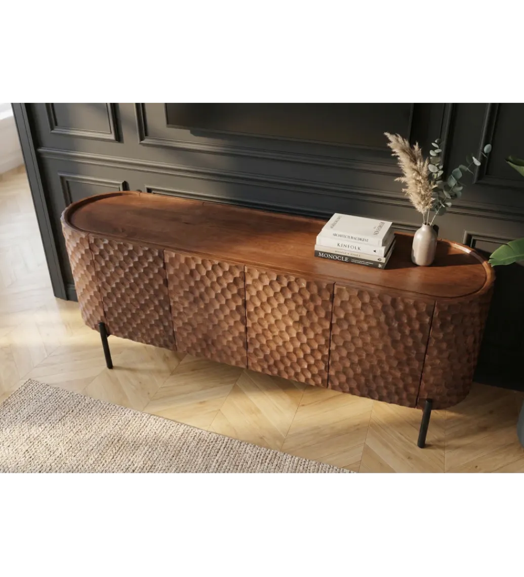 Invicta Interior Stolik pod TV ADLON 160 cm drewno mango wzór 3D