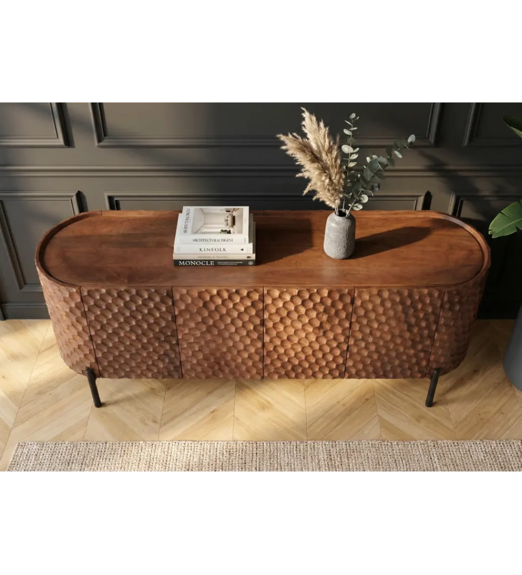 Invicta Interior Stolik pod TV ADLON 160 cm drewno mango wzór 3D