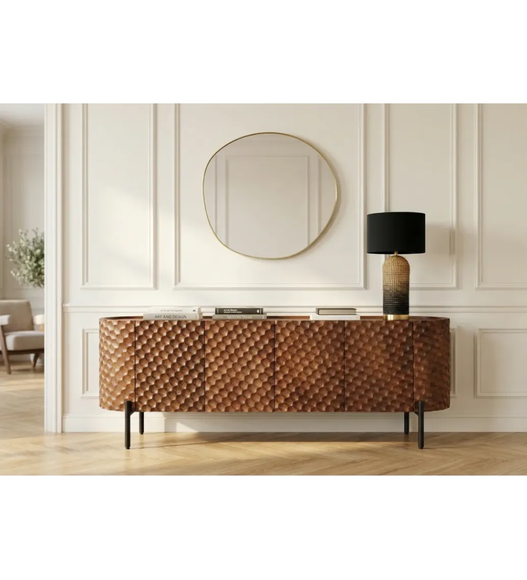 Invicta Interior Stolik pod TV ADLON 160 cm drewno mango wzór 3D
