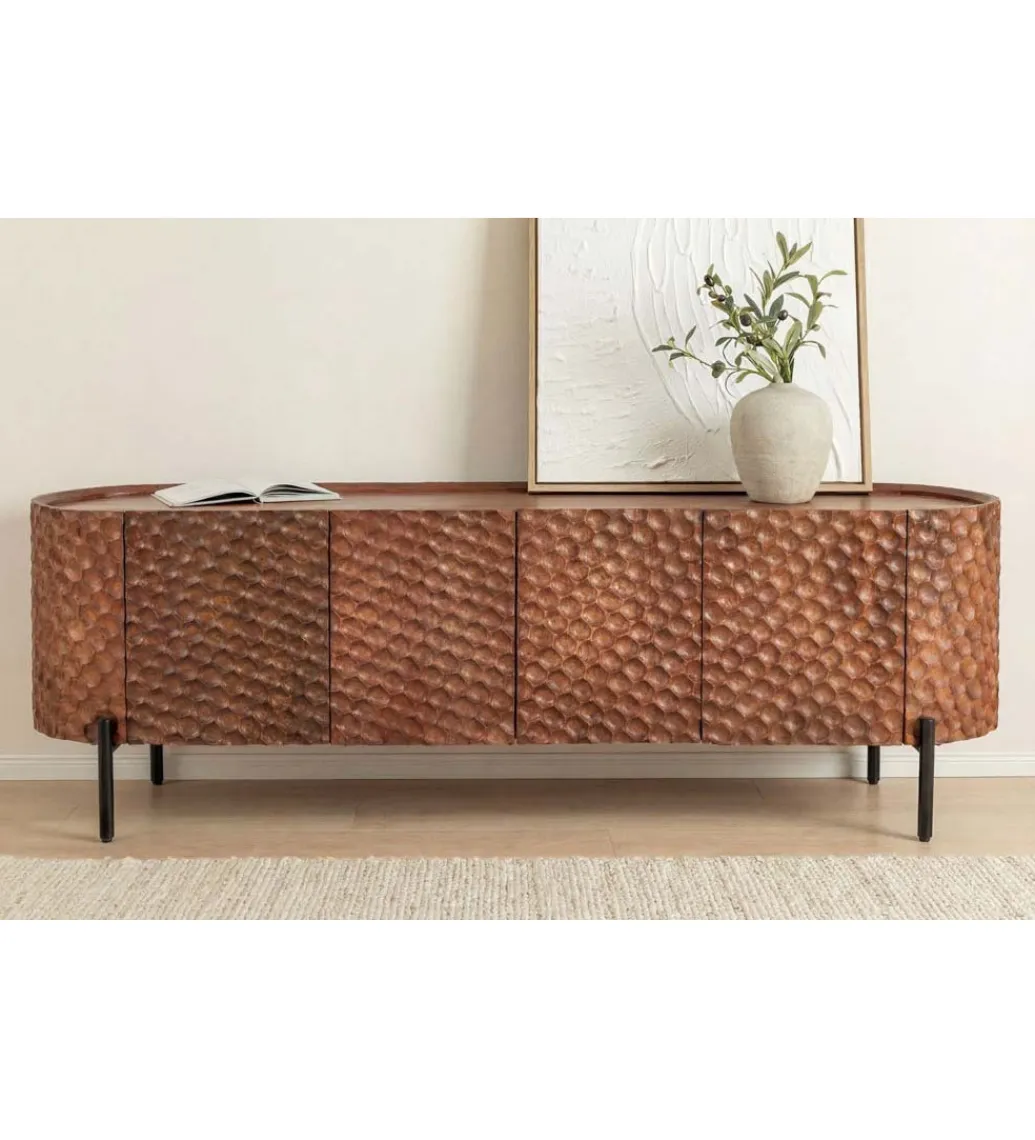 Invicta Interior Stolik pod TV ADLON 160 cm drewno mango wzór 3D