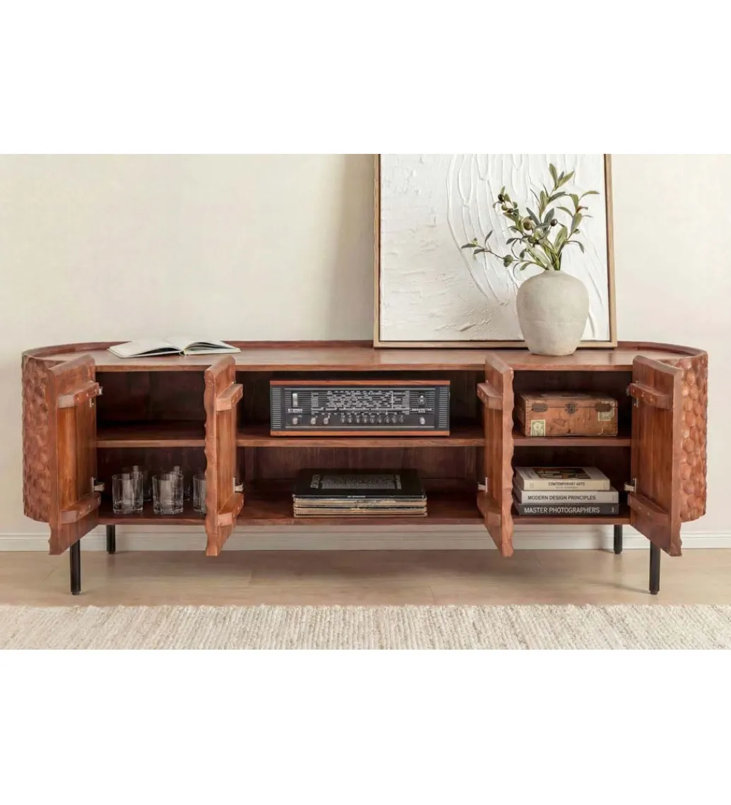 Invicta Interior Stolik pod TV ADLON 160 cm drewno mango wzór 3D