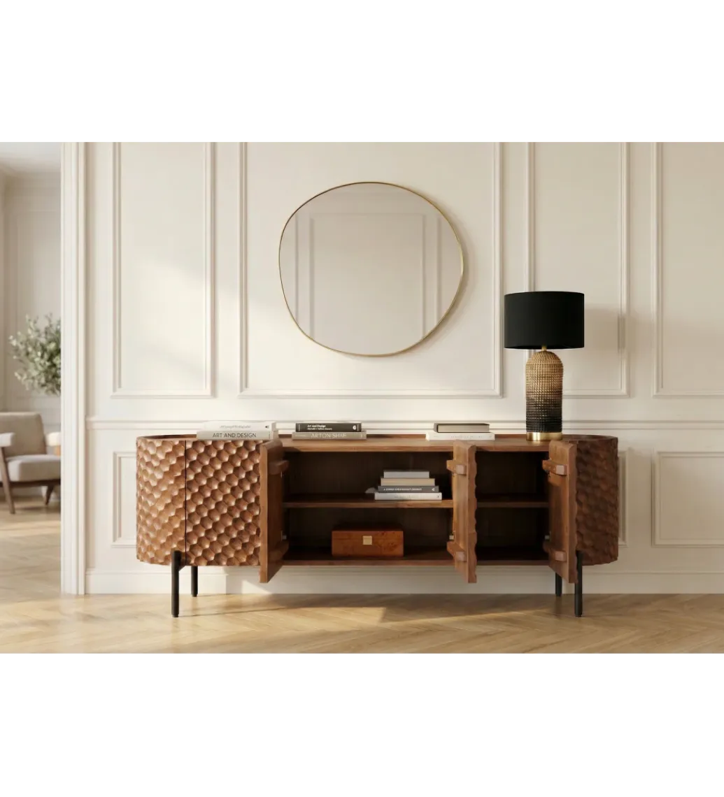 Invicta Interior Stolik pod TV ADLON 160 cm drewno mango wzór 3D