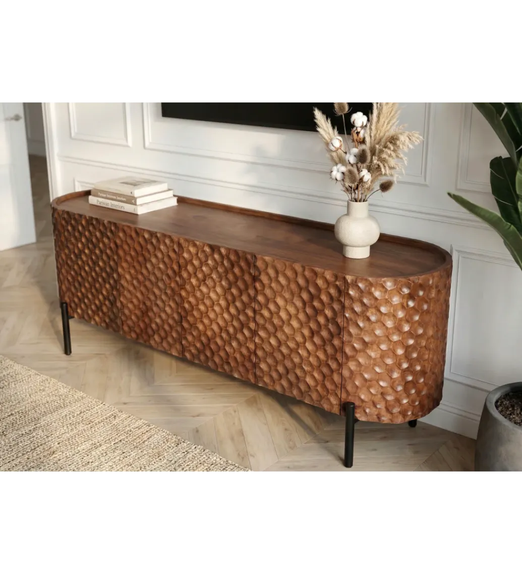 Invicta Interior Stolik pod TV ADLON 160 cm drewno mango wzór 3D