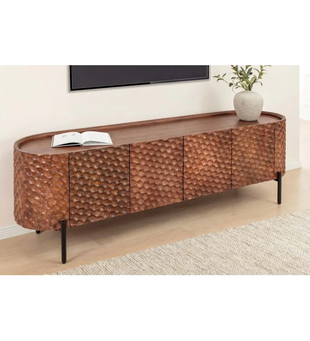 Invicta Interior Stolik pod TV ADLON 160 cm drewno mango wzór 3D