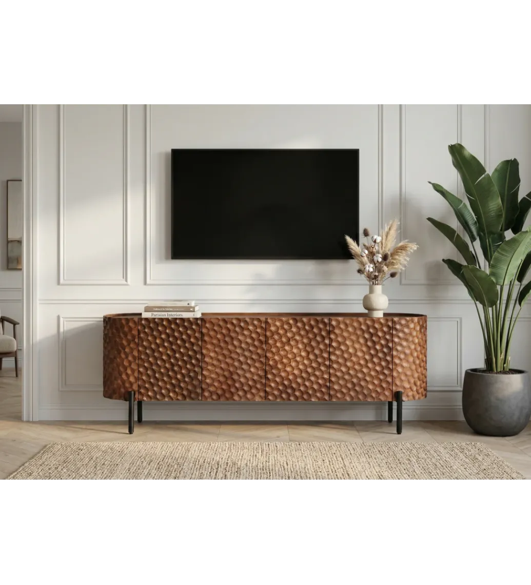 Invicta Interior Stolik pod TV ADLON 160 cm drewno mango wzór 3D