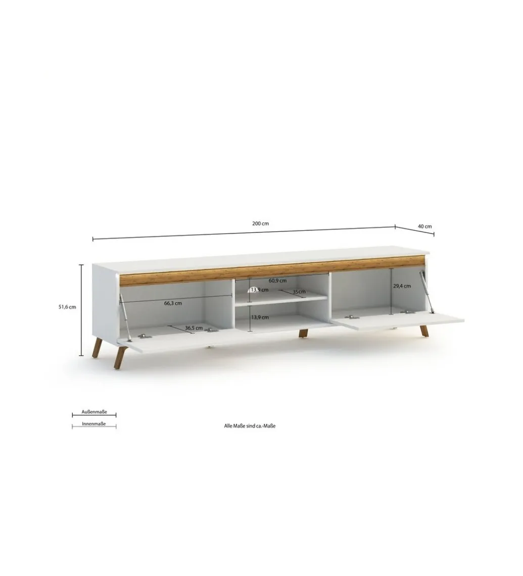 MCA Linia Włoska Stolik pod TV ALADYN 200 cm biały