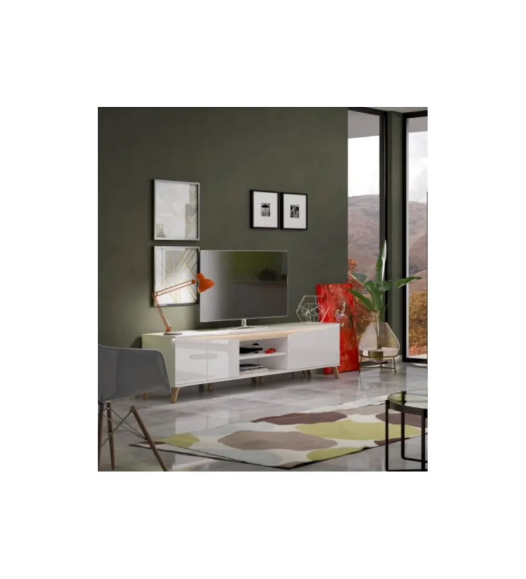 MCA Linia Włoska Stolik pod TV ALADYN 200 cm biały