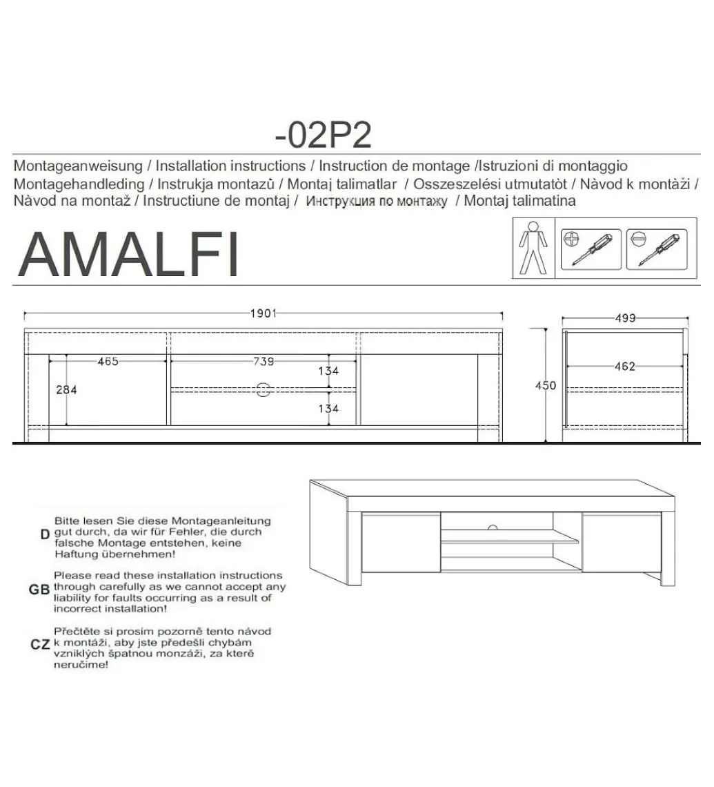 MCA Linia Włoska Stolik Pod TV AMALFI 190 Cm Biały