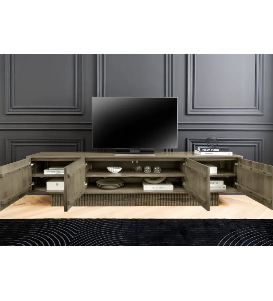 Invicta Interior Stolik pod TV ART DECO 200 cm drewno mango szary