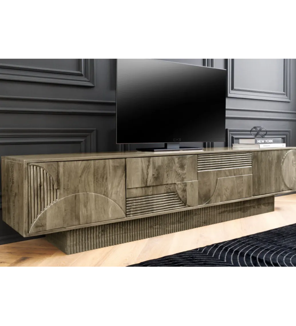 Invicta Interior Stolik pod TV ART DECO 200 cm drewno mango szary