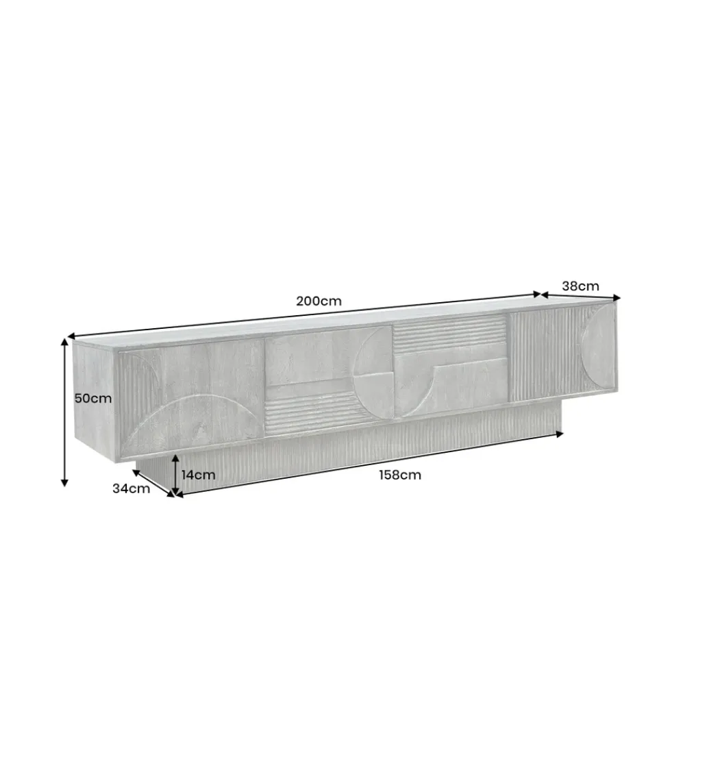Invicta Interior Stolik pod TV ART DECO 200 cm drewno mango szary