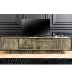 Invicta Interior Stolik pod TV ART DECO 200 cm drewno mango szary