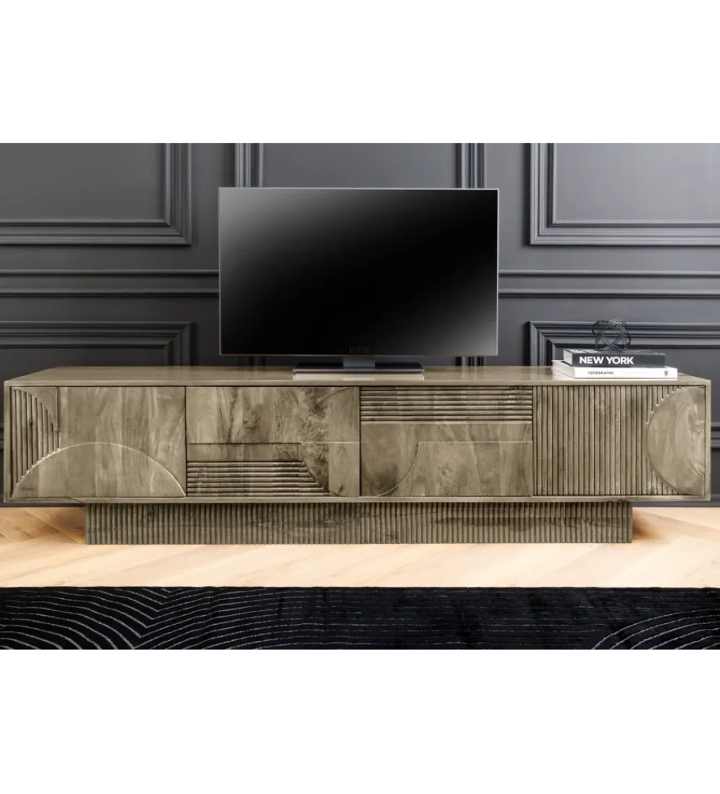 Invicta Interior Stolik pod TV ART DECO 200 cm drewno mango szary