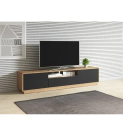 Helvetia Stolik pod TV ASTON 200 cm czarny z dodatkiem koloru dąb Taurus