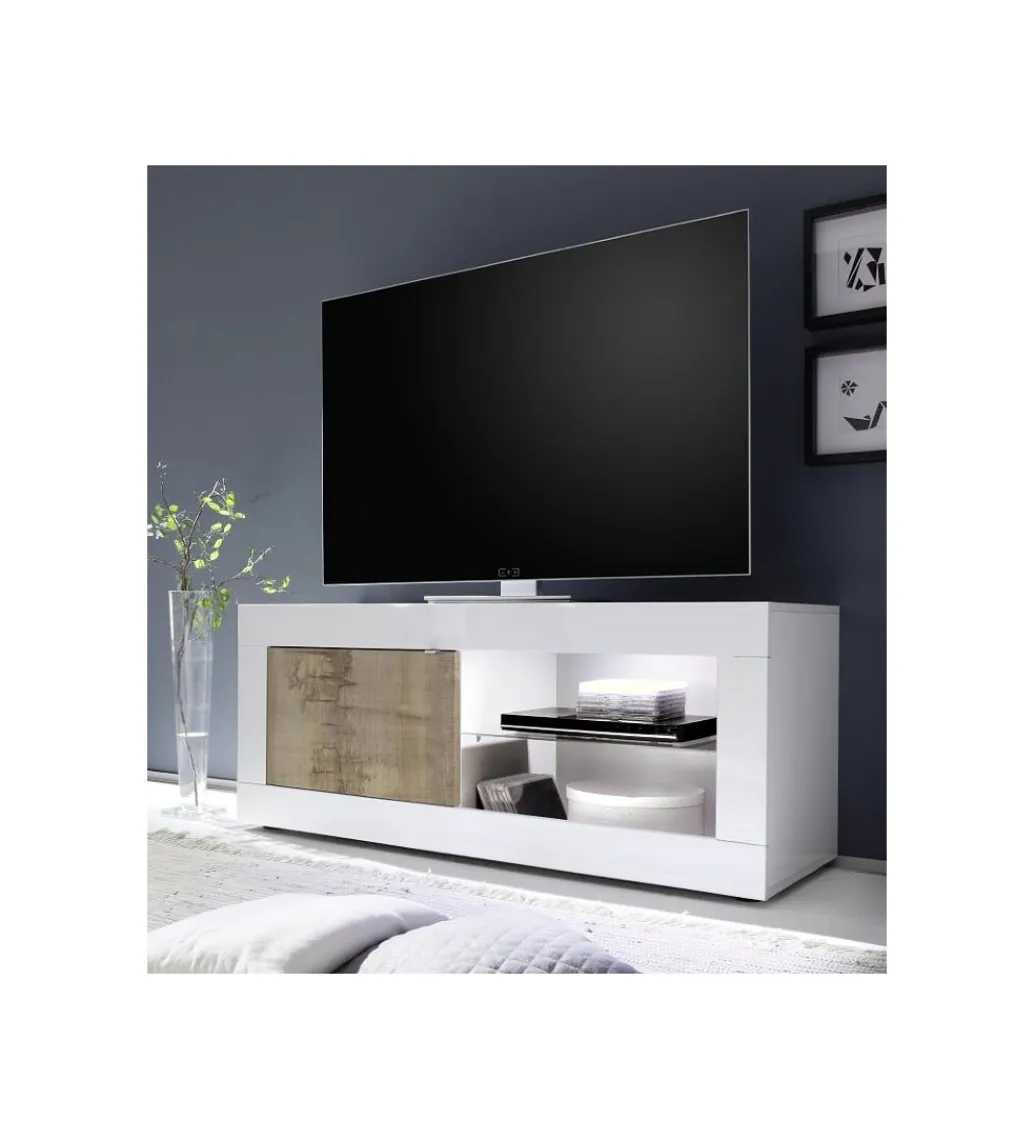 MCA Linia Włoska Stolik Pod TV BASIC 140 Cm Biały z dodatkiem koloru klon pero