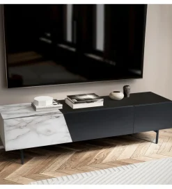 WOHNLING, GERMANY Stolik pod TV BONNA 150 cm czarna z optyką białego marmuru