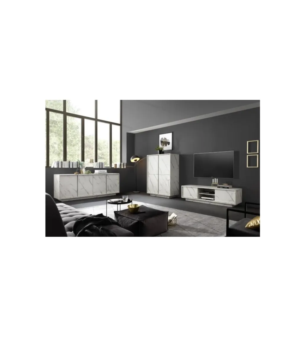 MCA Linia Włoska Stolik pod TV CARRARA 139 cm w optyce białego marmuru