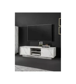 MCA Linia Włoska Stolik pod TV CARRARA 139 cm w optyce białego marmuru