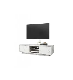 MCA Linia Włoska Stolik pod TV CARRARA 139 cm w optyce białego marmuru
