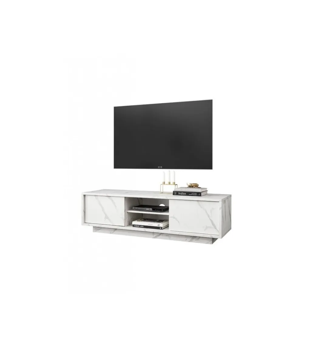 MCA Linia Włoska Stolik pod TV CARRARA 139 cm w optyce białego marmuru