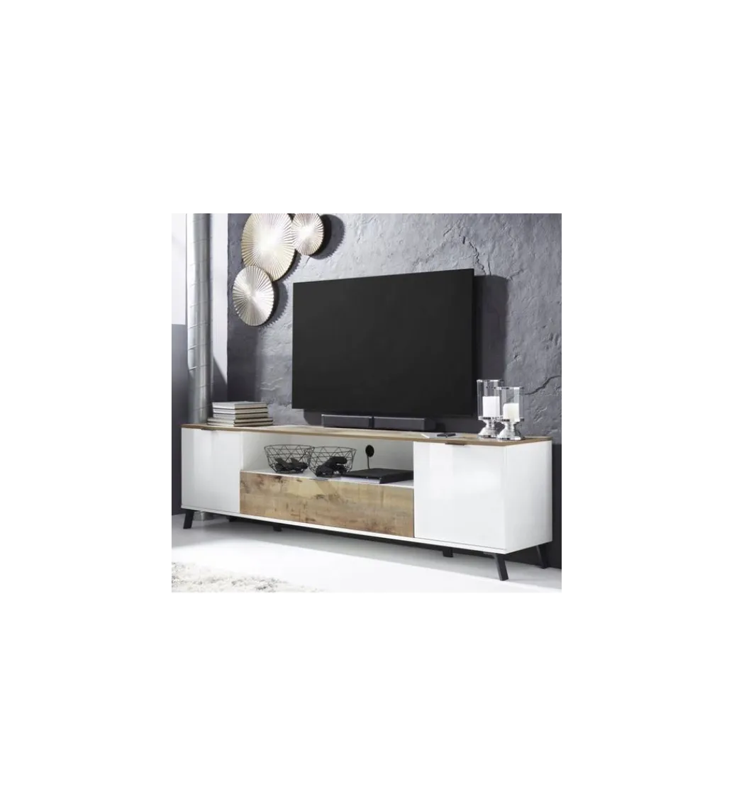 MCA Linia Włoska Stolik pod TV CASABLANCA 180 cm biały Z Dodatkiem Klon Pero