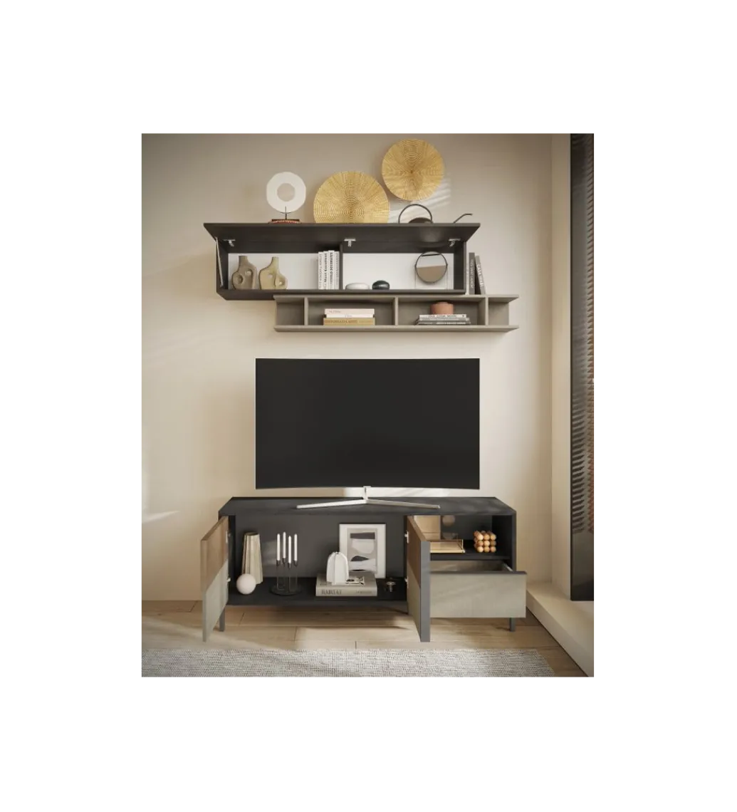 MCA Linia Włoska Stolik pod TV EVEREST 156 cm brązowo beżowy