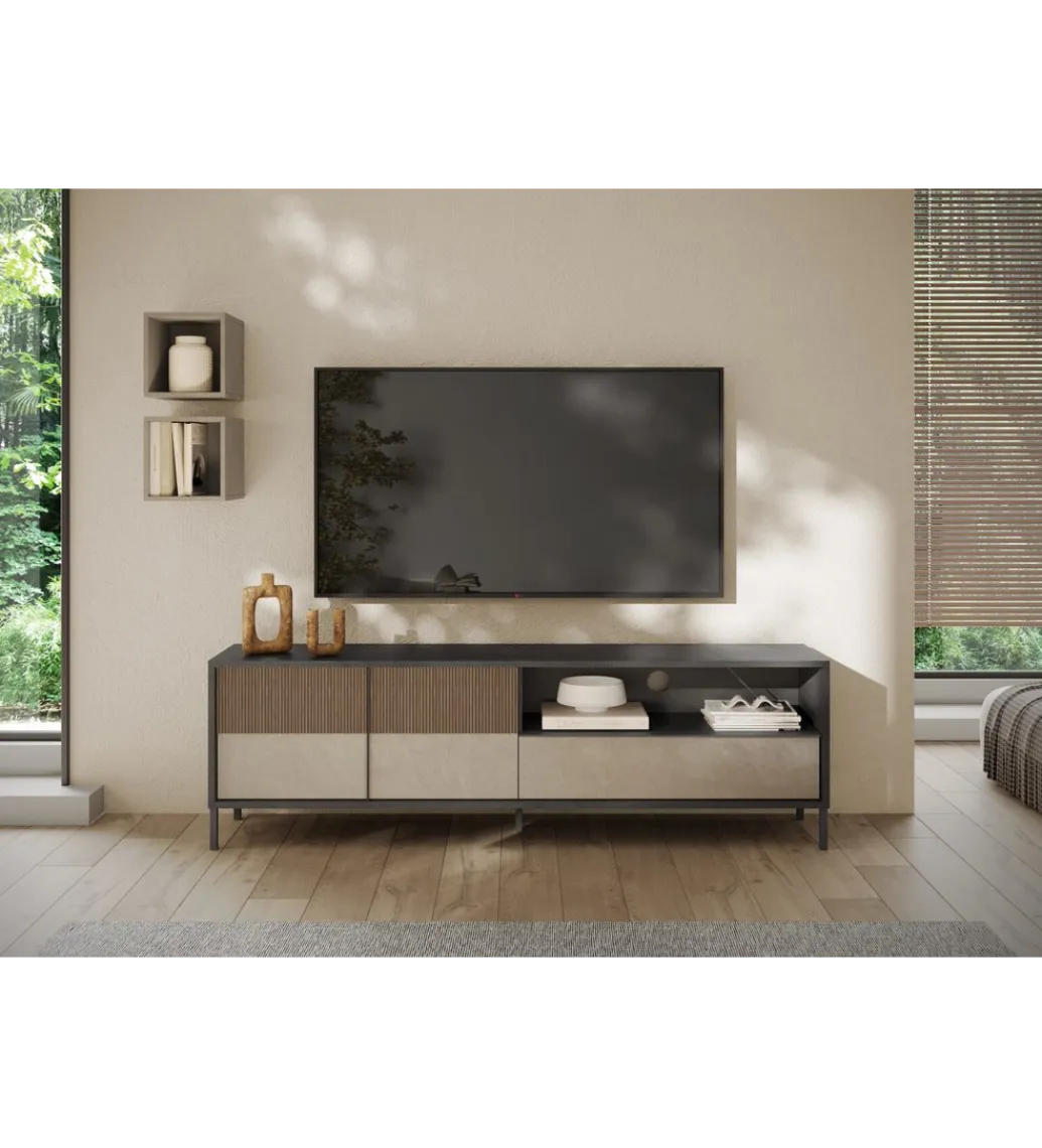 MCA Linia Włoska Stolik pod TV EVEREST 206 cm brązowo beżowy