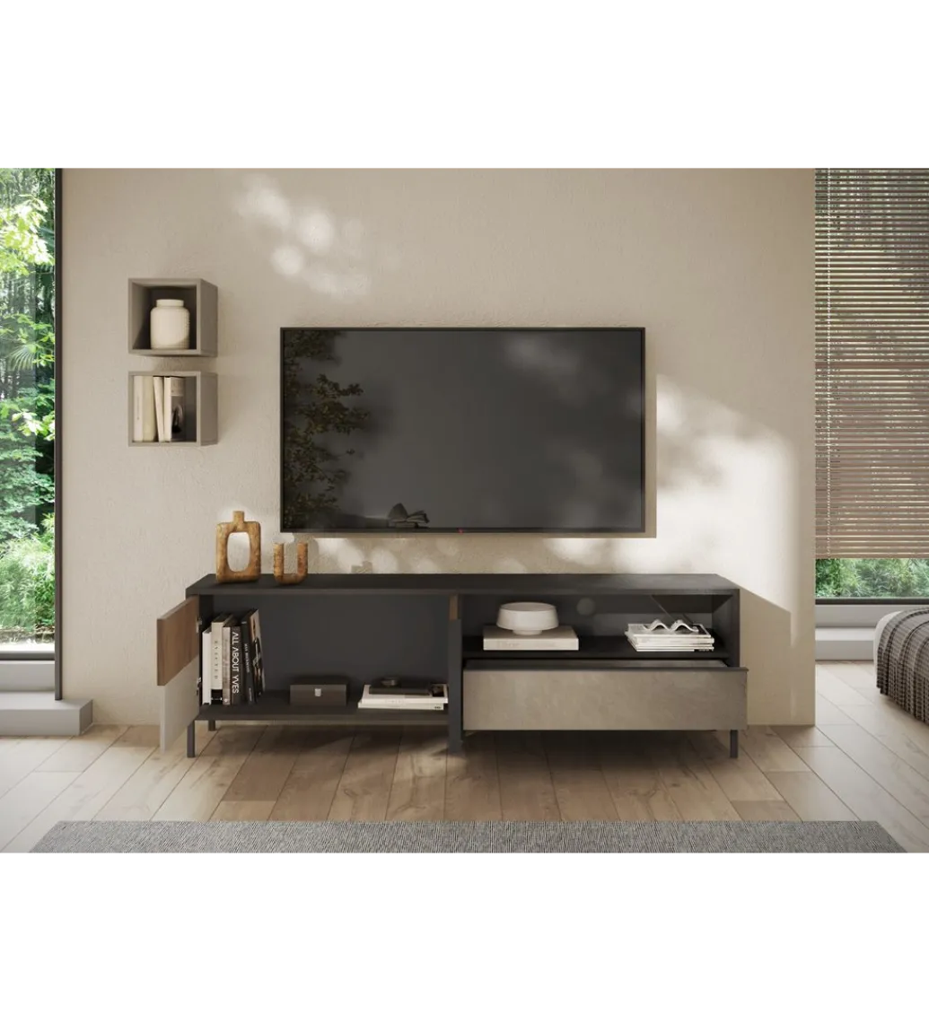 MCA Linia Włoska Stolik pod TV EVEREST 206 cm brązowo beżowy