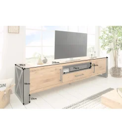 Invicta Interior Stolik pod TV FACTORY Thor 200 cm drewno dąb dziki