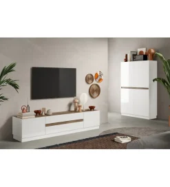 MCA Linia Włoska Stolik pod TV FANTASY 205 cm biały z dodatkiem koloru dąb Mercure