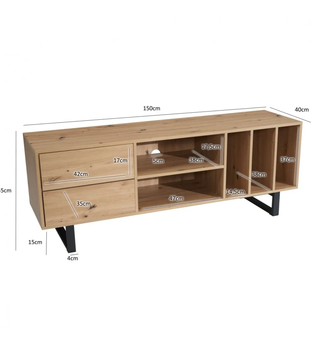 WOHNLING, GERMANY Stolik pod TV GRASSE 150 cm w optyce dębu