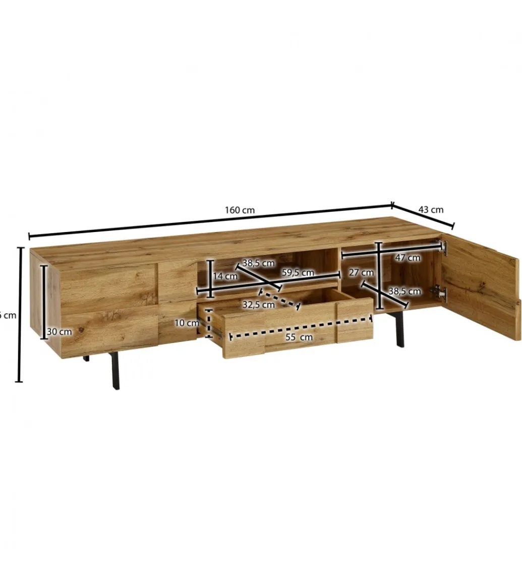 WOHNLING, GERMANY Stolik pod Tv GROSSETO 160 cm w kolorze dąb