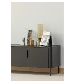 WOOOD Stolik pod TV GUNNAR 154 cm drewno sosny czarny mat