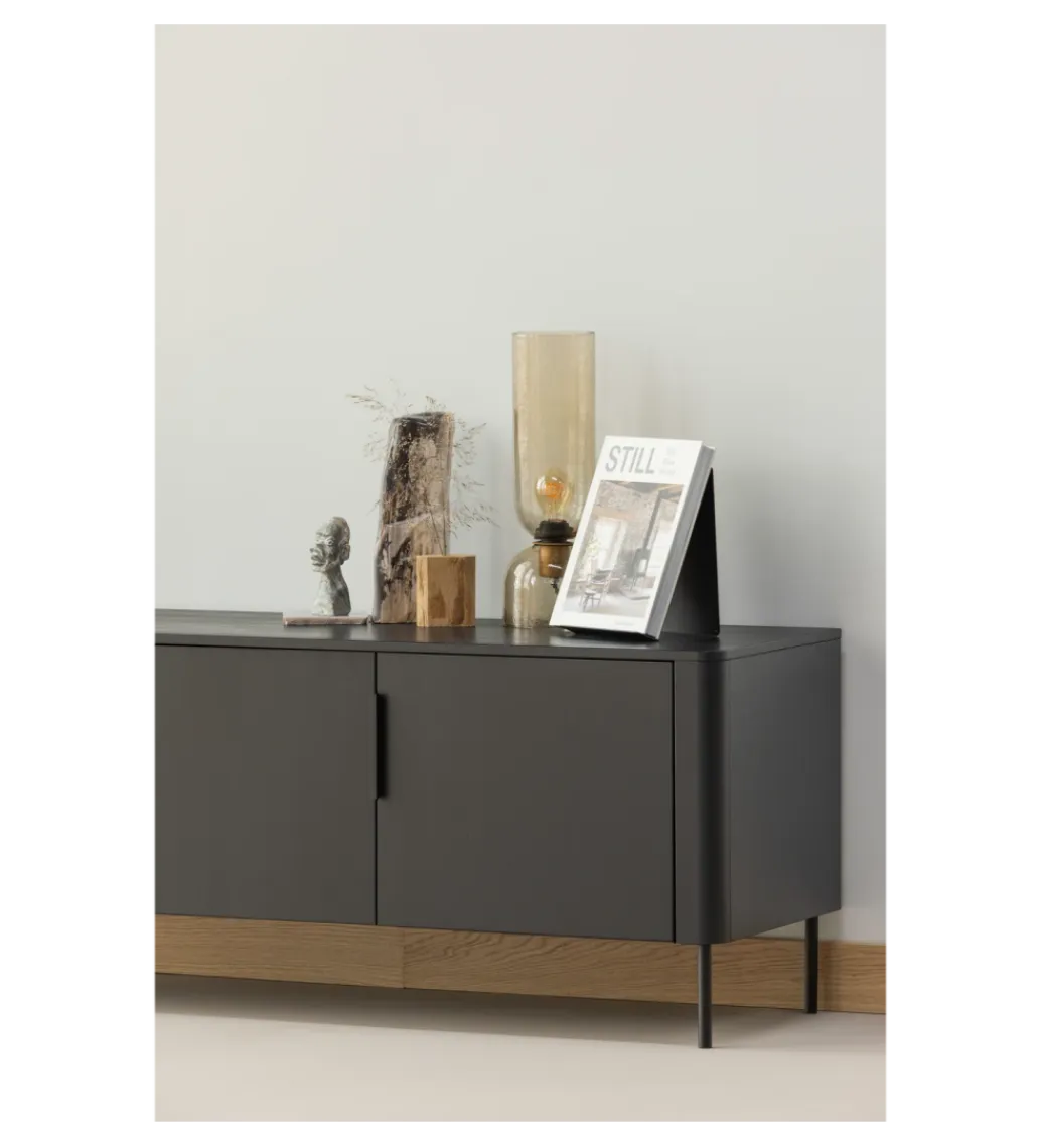 WOOOD Stolik pod TV GUNNAR 154 cm drewno sosny czarny mat