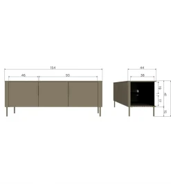 WOOOD Stolik pod TV GUNNAR 154 cm drewno sosny czarny mat