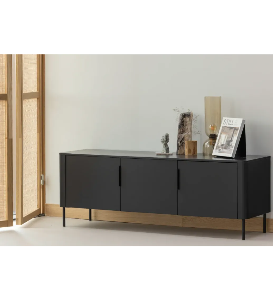 WOOOD Stolik pod TV GUNNAR 154 cm drewno sosny czarny mat
