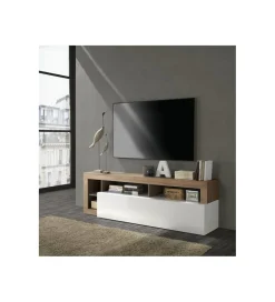 MCA Linia Włoska Stolik pod Tv HAMBURG 184 cm biała z dodatkiem dąb Mercure