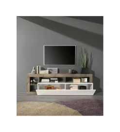 MCA Linia Włoska Stolik pod TV HAMBURG 184 cm biały z dodatkiem klon Pero