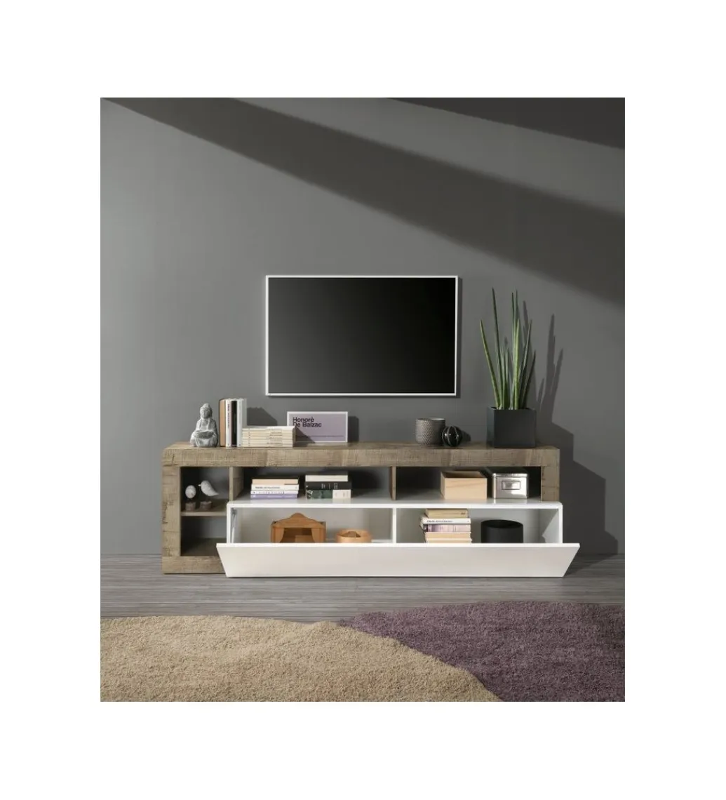 MCA Linia Włoska Stolik pod TV HAMBURG 184 cm biały z dodatkiem klon Pero