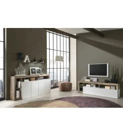 MCA Linia Włoska Stolik pod TV HAMBURG 184 cm biały z dodatkiem klon Pero