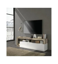 MCA Linia Włoska Stolik pod TV HAMBURG 184 cm biały z dodatkiem klon Pero