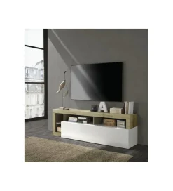 MCA Linia Włoska Stolik pod TV HAMBURG 184 cm biały z dodatkiem Koloru Dąb Cadiz