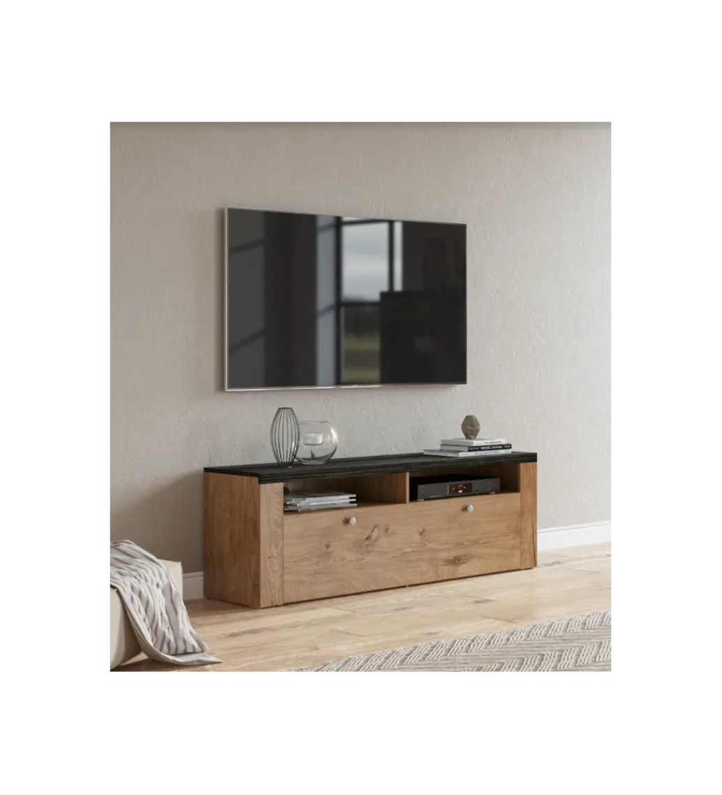 Helvetia Stolik pod TV LARONA 140 cm o wybarwieniu dąb lefkas z kolorem touchwood