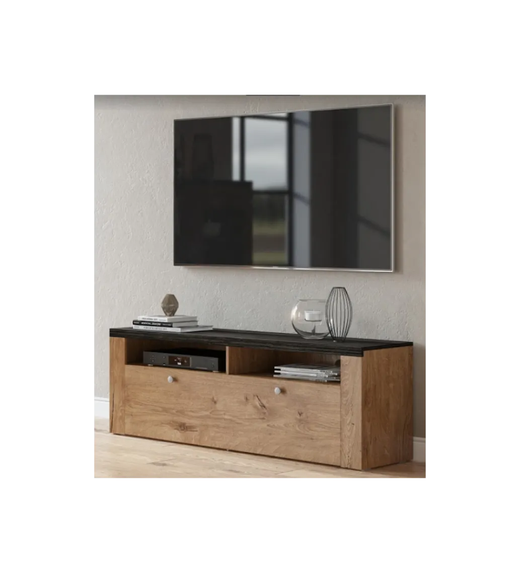 Helvetia Stolik pod TV LARONA 140 cm o wybarwieniu dąb lefkas z kolorem touchwood